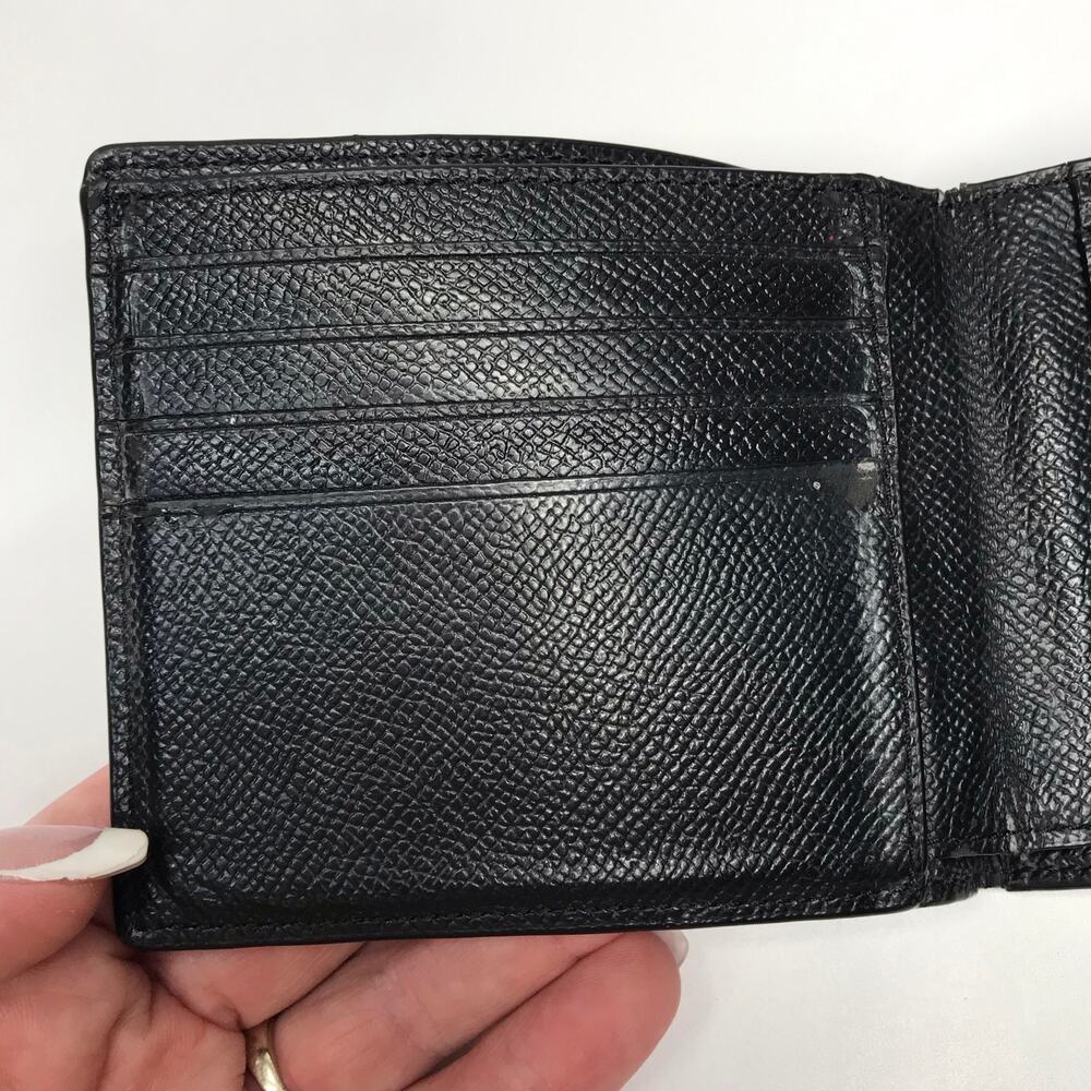 Coach Mens Polished Pebble Leather 3 In 1 Bi Fold Wallet Billfold Black Embossed - Picture 5 of 15